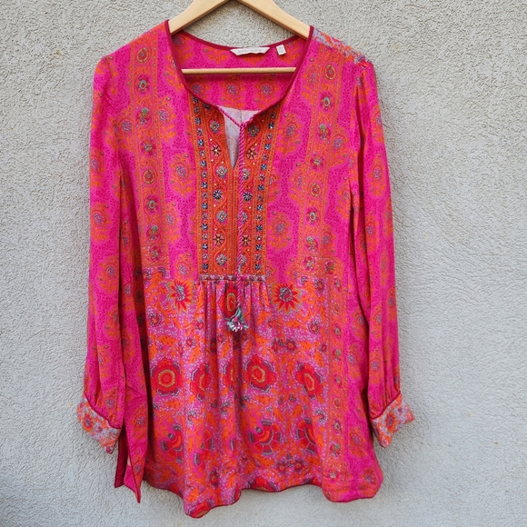 Soft Surroundings Tops - Soft Surroundings Tunic Women's Large Pink Barbie 100% Rayon Blouse Long Sleeve